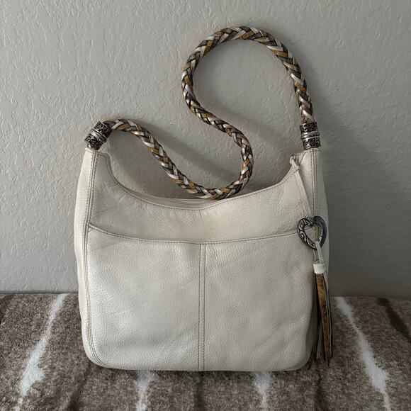 BRIGHTON Hobo Shoulder Bag Purse White Leather F148301 Equestrian Country Ranch - Picture 1 of 10